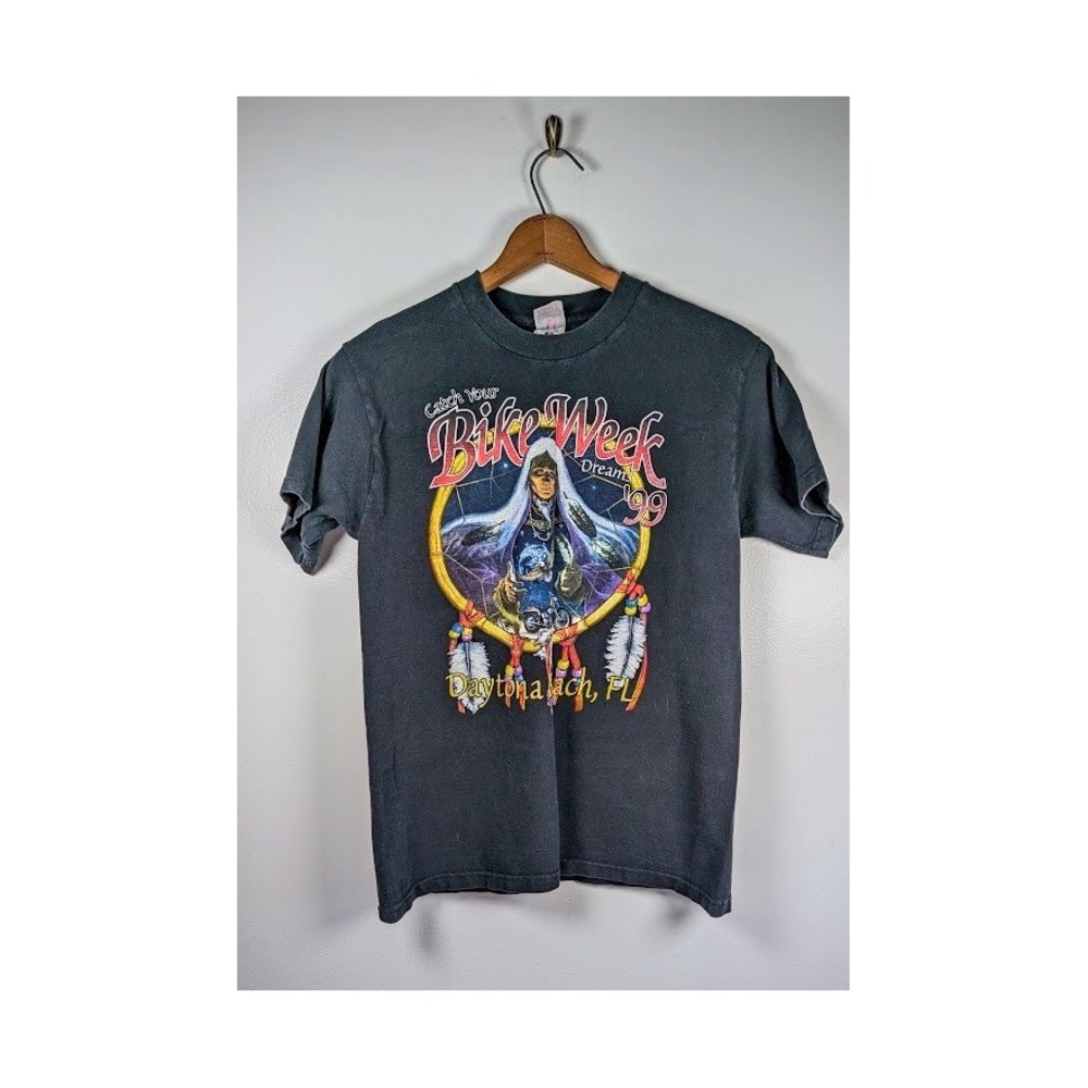 Vintage 90s Daytona Beach Bike Week T-Shirt Size Medium Grunge 1999 Native Eagle